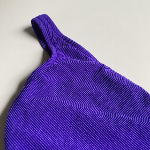 Vintage Bathing Suit Shell Beach One Piece Purple Crossover Front Ribbed EST. Lg - Picture 12 of 12